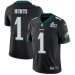 Mens Womens Youth Kids Philadelphia Eagles #1 Jalen Hurts Black Alternate Super Bowl LVII Patch Stitched Vapor Untouchable Limited Jersey