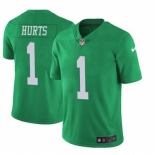 Mens Womens Youth Kids Philadelphia Eagles #1 Jalen Hurts Green Stitched Limited Rush Jersey
