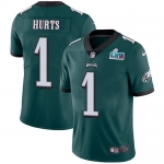 Mens Womens Youth Kids Philadelphia Eagles #1 Jalen Hurts Green Team Color Super Bowl LVII Patch Vapor Jersey