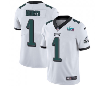 Mens Womens Youth Kids Philadelphia Eagles #1 Jalen Hurts White Super Bowl LVII Patch Stitched Vapor Untouchable Limited Jersey