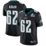 Mens Womens Youth Kids Philadelphia Eagles #62 Jason Kelce Black Alternate Super Bowl LVII Patch Stitched Vapor Untouchable Limited Jersey