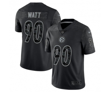 Mens Womens Youth Kids Pittsburgh Steelers #90 T.J. Watt Nike Black RFLCTV Limited Jersey