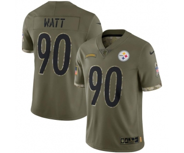 Mens Womens Youth Kids Pittsburgh Steelers #90 T.J. Watt Nike Olive 2022 Salute To Service Limited Jersey