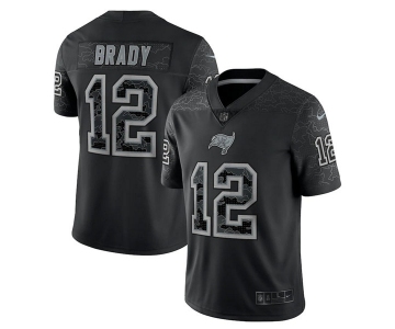 Mens Womens Youth Kids Tampa Bay Buccaneers #12 Tom Brady Black Reflective Limited Stitched Jersey