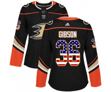 Adidas Anaheim Ducks #36 John Gibson Black Home Authentic USA Flag Women's Stitched NHL Jersey