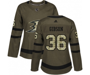 Adidas Anaheim Ducks #36 John Gibson Green Salute to Service Women's Stitched NHL Jersey