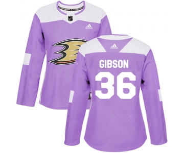 Adidas Anaheim Ducks #36 John Gibson Purple Authentic Fights Cancer Women's Stitched NHL Jersey