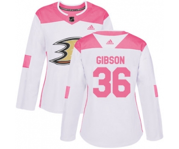 Adidas Anaheim Ducks #36 John Gibson White Pink Authentic Fashion Women's Stitched NHL Jersey