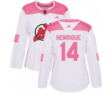 Adidas New Jersey Devils #14 Adam Henrique White Pink Authentic Fashion Women's Stitched NHL Jersey