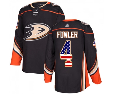 Adidas Ducks #4 Cam Fowler Black Home Authentic USA Flag Stitched NHL Jersey