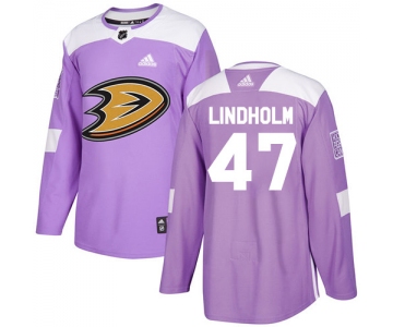 Adidas Ducks #47 Hampus Lindholm Purple Authentic Fights Cancer Stitched NHL Jersey