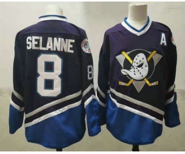 Men's Anaheim Ducks #8 Teemu Selanne 1995-96 Purple CCM Vintage Throwback Jersey