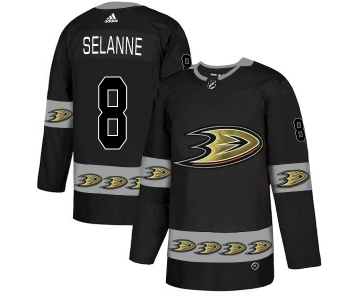 Men's Anaheim Ducks #8 Teemu Selanne Black Team Logos Fashion Adidas Jersey