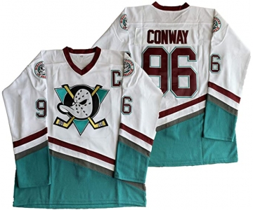 Men's Anaheim Ducks #96 Charlie Conway Mighty Ducks Movie 1995-96 White Green Ice Hockey Jerseys