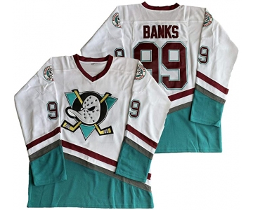 Men's Anaheim Ducks #99 Adam Banks Mighty Ducks 1995-96 Mighty Movie White Green Jersey