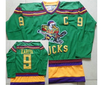 Men's Mighty Ducks of Anaheim #9 Paul Kariya 1991-92 Green CCM Vintage Throwback Jersey