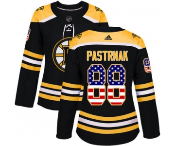Adidas Boston Bruins #88 David Pastrnak Black Home Authentic USA Flag Women's Stitched NHL Jersey