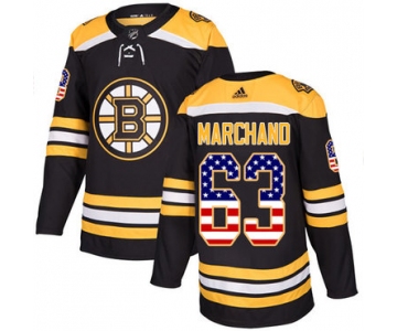 Adidas Bruins #63 Brad Marchand Black Home Authentic USA Flag Youth Stitched NHL Jersey