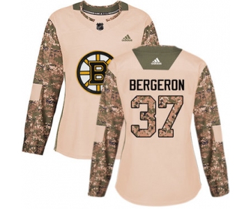 Adidas Boston Bruins #37 Patrice Bergeron Camo Authentic 2017 Veterans Day Women's Stitched NHL Jersey