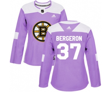 Adidas Boston Bruins #37 Patrice Bergeron Purple Authentic Fights Cancer Women's Stitched NHL Jersey