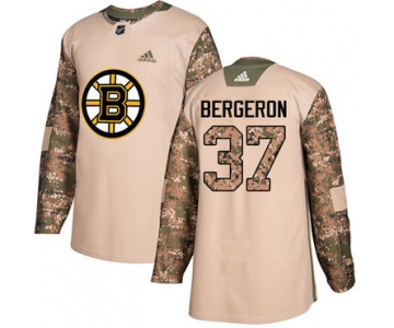 Adidas Bruins #37 Patrice Bergeron Camo Authentic 2017 Veterans Day Youth Stitched NHL Jersey