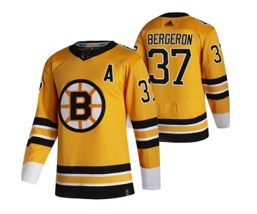 Boston Bruins #37 Patrice Bergeron Yellow Men's Adidas 2020-21 Reverse Retro Alternate NHL Jersey