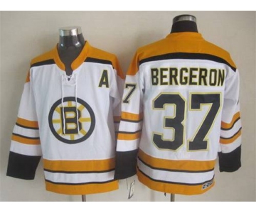 Men's Boston Bruins #37 Patrice Bergeron 2007-08 White CCM Vintage Throwback Jersey