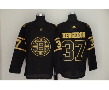 Men's Boston Bruins 37 Patrice Bergeron Black Gold Adidas Jersey