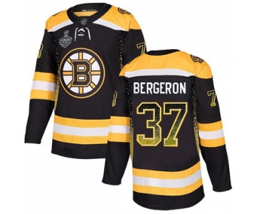 Men's Boston Bruins #37 Patrice Bergeron Black Home Authentic Drift Fashion 2019 Stanley Cup Final Bound Stitched Hockey Jersey