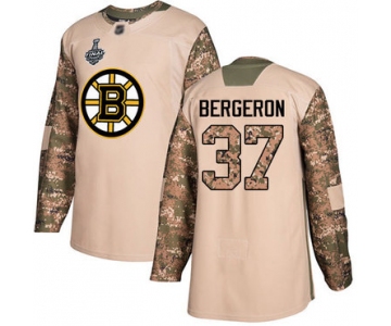 Men's Boston Bruins #37 Patrice Bergeron Camo Authentic 2017 Veterans Day 2019 Stanley Cup Final Bound Stitched Hockey Jersey
