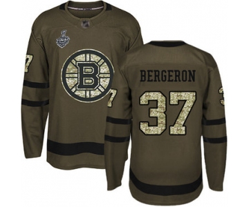 Men's Boston Bruins #37 Patrice Bergeron Green Salute to Service 2019 Stanley Cup Final Bound Stitched Hockey Jersey