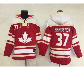 Men's Team Canada #37 Patrice Bergeron 2016 World Cup of Hockey Red Stitched Old Time Hockey Hoodie