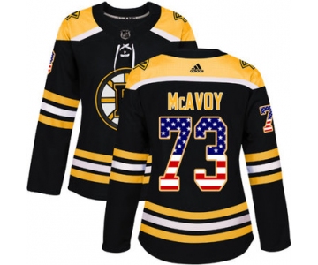 Adidas Boston Bruins #73 Charlie McAvoy Black Home Authentic USA Flag Women's Stitched NHL Jersey