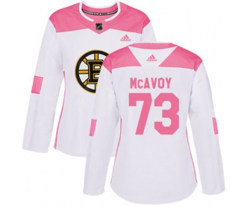 Adidas Boston Bruins #73 Charlie McAvoy White Pink Authentic Fashion Women's Stitched NHL Jersey