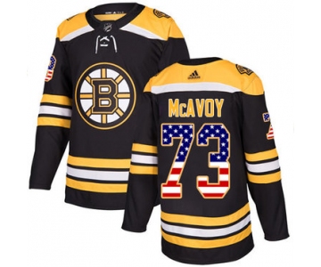 Adidas Bruins #73 Charlie McAvoy Black Home Authentic USA Flag Youth Stitched NHL Jersey