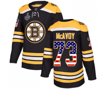 Men's Boston Bruins #73 Charlie McAvoy Black Home Authentic USA Flag 2019 Stanley Cup Final Bound Stitched Hockey Jersey