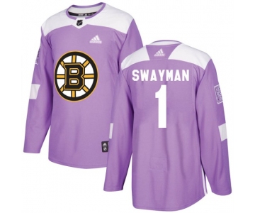 Men's Boston Bruins #1 Jeremy Swayman Adidas Authentic Fights Cancer Practice Jersey - Purple