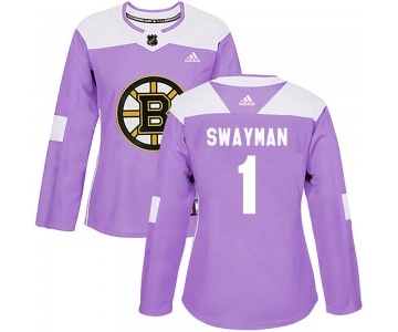 Women's Boston Bruins #1 Jeremy Swayman Adidas Authentic Fights Cancer Practice Jersey - Purple