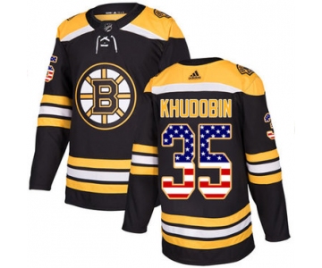 Adidas Bruins #35 Anton Khudobin Black Home Authentic USA Flag Stitched NHL Jersey