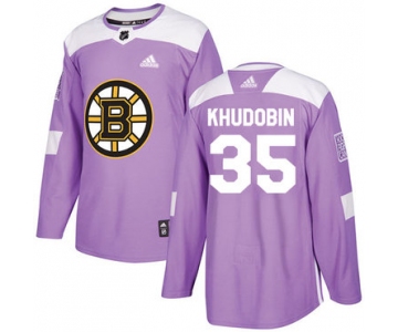 Adidas Bruins #35 Anton Khudobin Purple Authentic Fights Cancer Stitched NHL Jersey