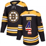 Adidas Bruins #4 Bobby Orr Black Home Authentic USA Flag Stitched NHL Jersey