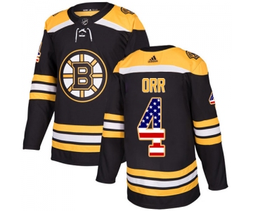Adidas Bruins #4 Bobby Orr Black Home Authentic USA Flag Stitched NHL Jersey
