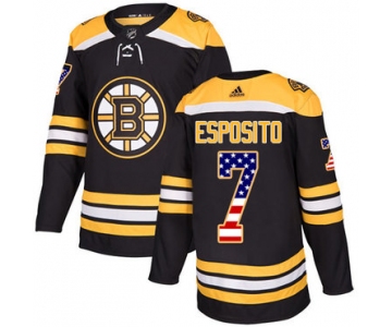 Adidas Bruins #7 Phil Esposito Black Home Authentic USA Flag Stitched NHL Jersey