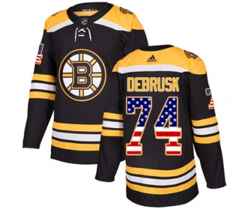 Adidas Bruins #74 Jake DeBrusk Black Home Authentic USA Flag Stitched NHL Jersey