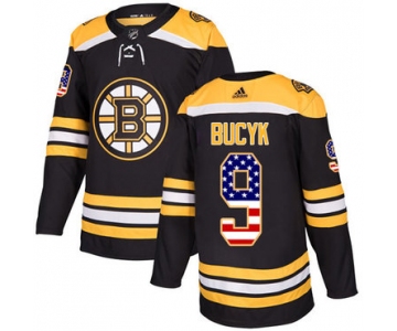 Adidas Bruins #9 Johnny Bucyk Black Home Authentic USA Flag Stitched NHL Jersey