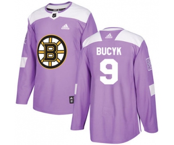 Adidas Bruins #9 Johnny Bucyk Purple Authentic Fights Cancer Stitched NHL Jersey
