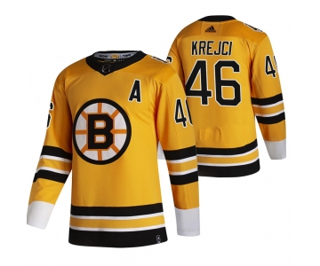 Boston Bruins #46 David Krejci Yellow Men's Adidas 2020-21 Reverse Retro Alternate NHL Jersey