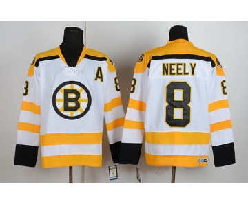 Boston Bruins #8 Cam Neely White Throwback CCM Jersey