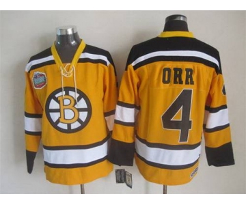 Men's Boston Bruins #4 Bobby Orr 2009-10 Yellow CCM Vintage Throwback Jersey