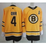 Men's Boston Bruins #4 Bobby Orr Yellow Adidas 2020-21 Stitched NHL Jersey